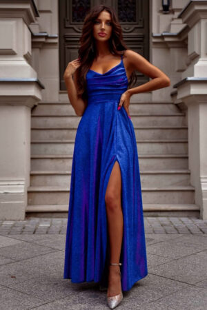 Sukienka maxi z połyskiem chabrowo-amarantowa - Valeria