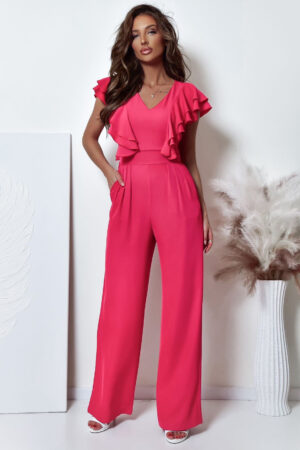 Elegancki kombinezon koralowy - Falbana