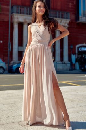 sukienka szyfonowa beżowa