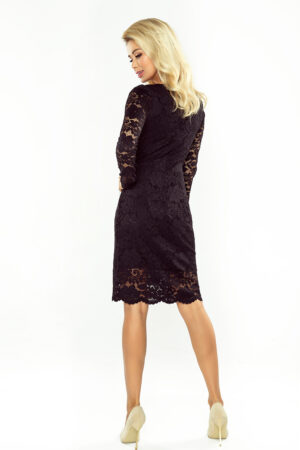 Sukienka koronkowa z długim rękawkiem i dekoltem - czarna - 170-1-2