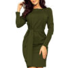 Sukienka z szerokim wiązanym paskiem - khaki - 209-5-5