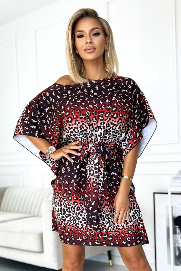 Sofia sukienka motyl z wiązaniem w pasie - jaguar - 287-23-4